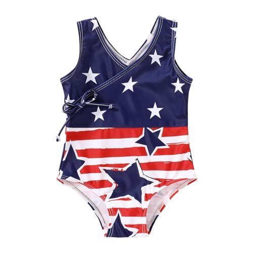 lot 2227 image: YOUNGER TREE Toddler Girl One Piece Swimsuit Color Block Stripe Swimwear Summer Beach Bathing Suit(4th of July American Flag Color Block,5-6T)