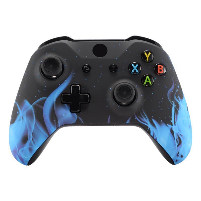 lot 2228 image: eXtremeRate Blue Flame Faceplate Cover, Soft Touch Front Housing Shell Case, Comfortable Soft Grip Replacement Kit for Xbox One X S Controller Model 1708 - Controller NOT Included