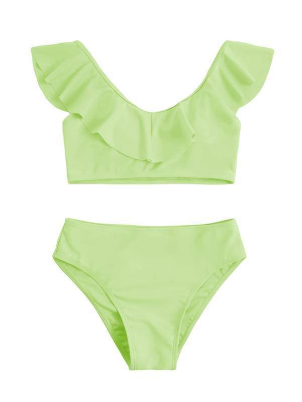 lot 2232 image: SOLY HUX Girls Floral Print Ruffle Trim Bikini Set Bathing Suits 2 Piece Swimsuit Pure Green 9 Years