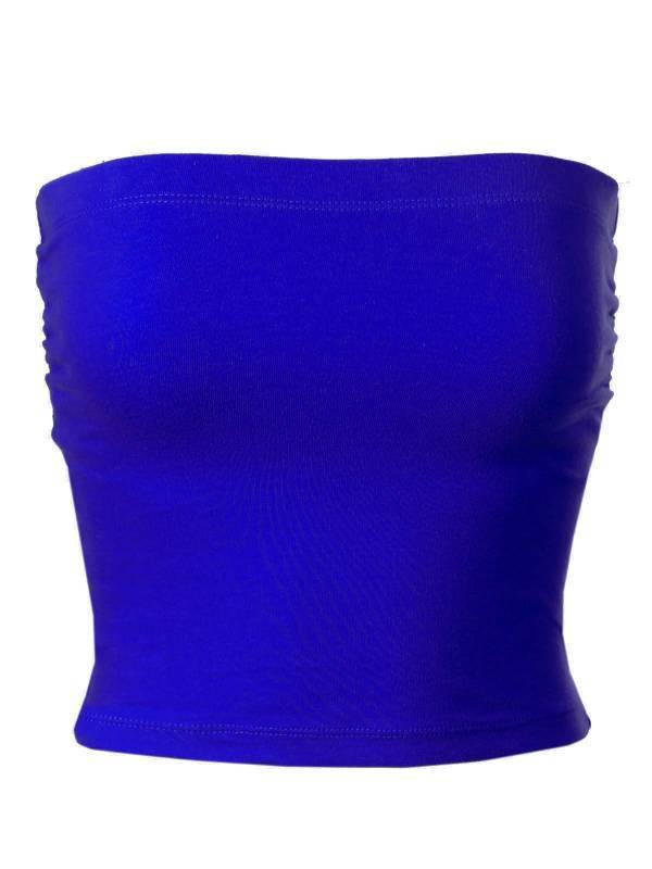 lot 2235 image: MixMatchy Womens Solid Casual Summer Side Shirring Scrunched Double Layered Tube Top Royal S