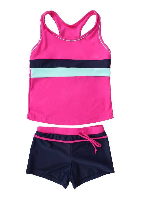 lot 2252 image: JerrisApparel Little Girls Summer Two Piece Boyshort Tankini Kids Swimsuit (14-15Tag Size 5XL, Rose)
