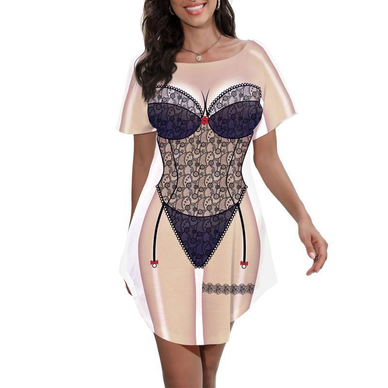 lot 2257 image: Womens Bikini Body Printed T Shirt Short Sleeve Beach Cover Up Luau Party Hawaiian Shirt