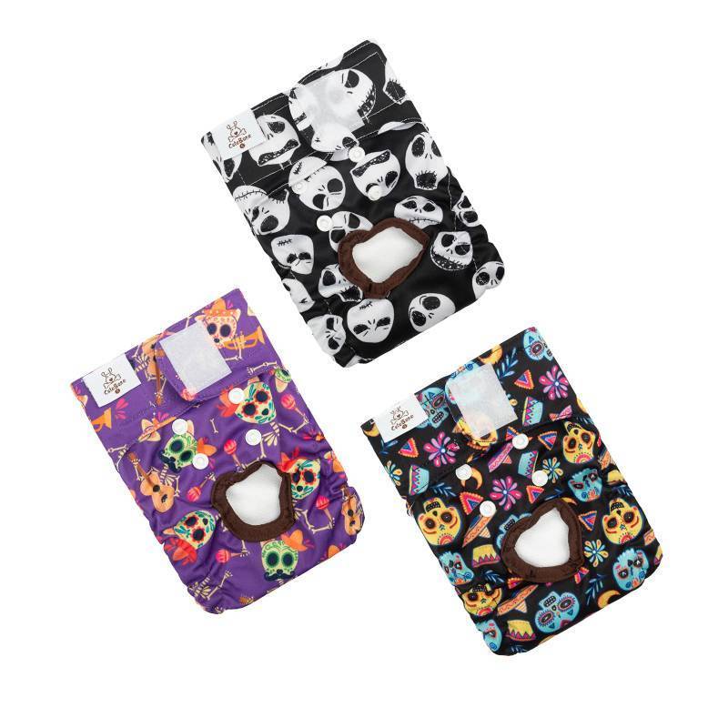lot 2640 image: CuteBone Reusable Halloween Dog Diapers Female Small Medium Large 3 Pack Washable Doggie Diapers Puppy Period Pants for Doggy Heat Cycle Peeing D41M