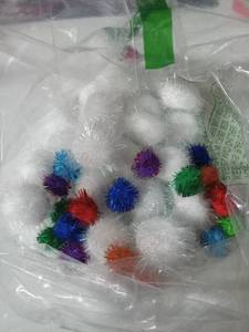 lot 2001 image: Lot of Glitter Tinsel Pom Poms Sparkle Balls for DIY crafts, cat toys