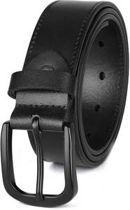 lot 2021 image: Mens 100% Italian Cow Leather Belt Men With Anti-Scratch Buckle (Black, 38-42)