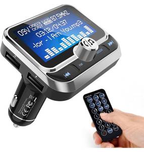 lot 2030 image: Bluetooth FM Transmitter for Car, Transmitter Bluetooth Car Wireless Radio Adapter Hands-Free Car Kit with 1.8 inch Display, Dual USB Car Charger, AUX InputOutput, TF Card Mp3 Player, Silver