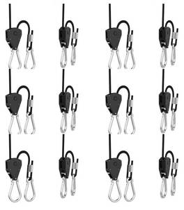 lot 2033 image: 6 Pairs 18 inch Adjustable Heavy Duty Rope Hanger - Reinforced Metal Internal Gears Ratchets foe Growing Light Fixtures, Loose-Proof Design, 8-ft Long & 150lbs Weight Capacity