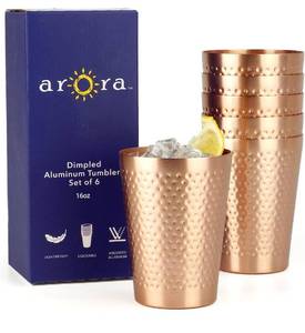 lot 2077 image: ARORA Aluminum Metal Cups for Drinks, Metal Anodized Hammered Copper Color Tumblers Set of 6, Aluminum Drinking Cups for Cocktail Drink, Beer Bar Party Gifts ,16oz