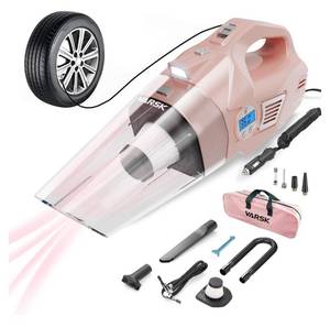 lot 2093 image: VARSK 4-in-1 Car Vacuum Cleaner High Power, Presents for Her Women Girls Mom, Pink Handheld Car Vacuum Portable Tire Inflator with Digital Tire Pressure Gauge LCD Display and Light, 12V DC, 15FT Cord (VACUUM ONLY - NO ATTACHMENTS)