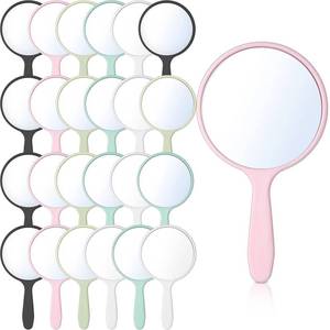 lot 2100 image: Jetec 25 Pcs Handheld Mirror with Handle, 3.94in L x 2.17in W, Small Portable Round Mirror White and Black