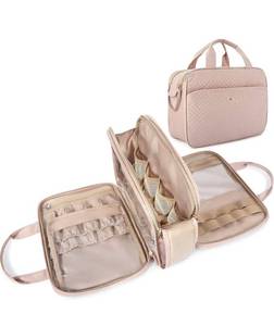 lot 2116 image: BAGSMART Large Water-resistant Travel Makeup Bag Cosmetic Organizer for Full Sized Toiletries Shampoo and Accessories Pink