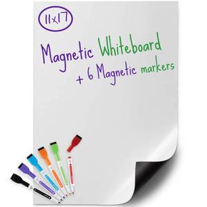 lot 2126 image: Kedudes USA Made Magnetic Dry Erase Board Sheet 17in x 11in with Set of 6 Markers
