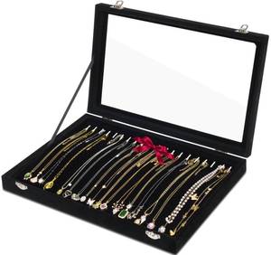 lot 2129 image: Jenseits Necklace Organizer Box, Tray with Clear Lid, Velvet Dustproof Necklaces Holder Storage Display Case