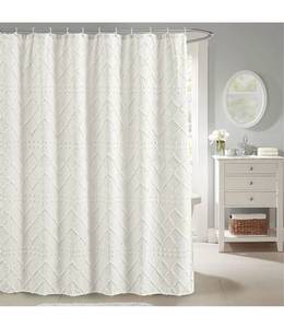 lot 2139 image: YoKii White Boho Shower Curtain Extra Long 72x84 Inches, Modern Farmhouse Shabby Chic Chenille Tufted Minimal Geometric Chic Cute Fabric Shower Curtains Set Bohemian Bathroom Deocr