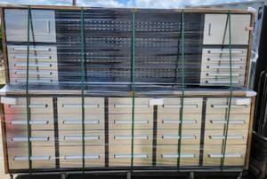 lot 150 image: Unused Steelman 10 Stainless Steel Garage Cabinet Workbench w Wheels (30 Drawers & 2 Cabinets) - This Is The Perfect Addition To Your Workspace. It Is An All-In-One Workstation That Provides You a Pegboard, Drawers, & Cabinets for Maximum Organization.