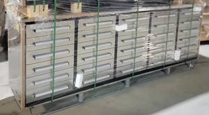lot 153 image: Unused Steelman 10 Stainless Steel Garage Cabinet Workbench (30 Drawers) - This Storage Cabinet is Perfect For Any Garage, Storage Room, Basement, Hobby Room, Laboratory, or Office