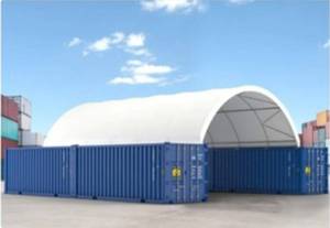 lot 270 image: Unused Galvanized Steel Single Truss Shipping Container Canopy Shelter 20x40x6.5ft 1m Arch Space - Model C2040 Retail $3,000