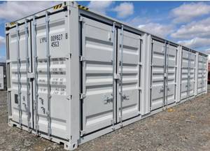 lot 299 image: 2024 One Way Use 40 Long High Cube Container with Double Rear & Four (4) Side Double Doors - Used One Time To Ship To Mother Road Auctions & Sales - Retail $17,999 -Our Forklift Can Load Container on a TrailerDelivery Available