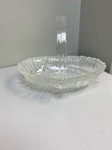 lot 201 image: Glass basket with nature scene etched in- RARE FIND