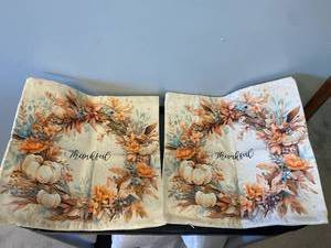 lot 2555 image: (2) Thankful Burlap Throw pillow cases