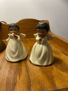 lot 2593 image: (2) piece African American ceramic guardian angel set 4 in tall