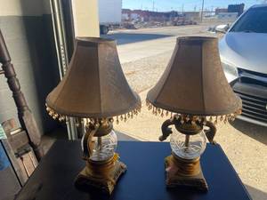 lot 251 image: Vintage (2) Lamps with Gold embellishments and tassels