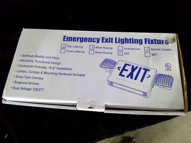 lot 8975 image: Emergency Exit Lighting Fixture Led Red Letter Dual Light