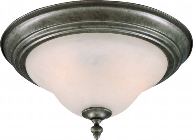 lot 9020 image: Maxim Lighting 2650MRPE Two Light Marble Glass Bowl Flush Mount, Pewter
