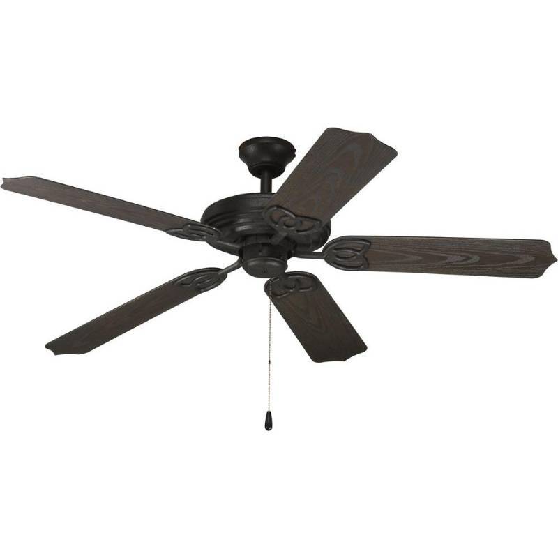 lot 9040 image: Progress Lighting P2502-80 52-Inch IndoorOutdoor 5 Blade Fan with Toasted Oak Blades, Forged Black