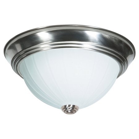 lot 9059 image: Nuvo Lighting 60447 Two Light Flush Mount with Frosted Melon Glass, Brushed Nickel, 13-Inch