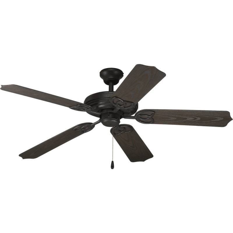 lot 9067 image: Progress Lighting P2502-80 52-Inch IndoorOutdoor 5 Blade Fan with Toasted Oak Blades, Forged Black
