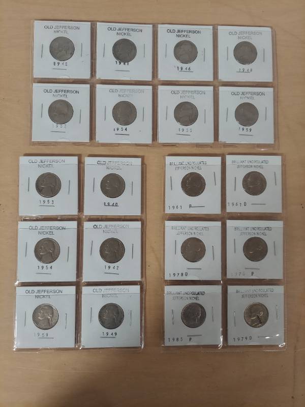 lot 1334 image: 3 Cards of Jefferson Nickels