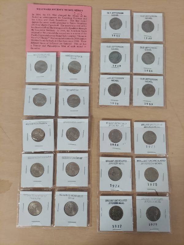 lot 2412 image: 3 Cards of Nickels - Westward Journey Nickel series and Jefferson Nickels