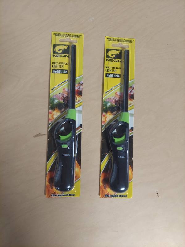 lot 5018 image: 2 Neon Long Refillable Butane Gas Lighter