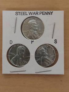 lot 1008 image: 1943 Steel War Pennies - P-D-S Mint Marks