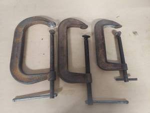 lot 1027 image: C-clamps - (2) 8in and (1) 6in
