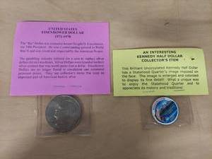 lot 1069 image: Eisenhower Dollar and Colorized Kennedy Half Dollar