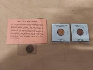 lot 1083 image: 1909 Lincoln Head Cent (First Year) and Brilliant Uncirculated wheat cents