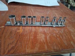 lot 1104 image: (9) Snap-on 14 drive sockets - TM6 316, TM7 732, TM8 14, TM9 932, TM10 516, TM11 1132, TM12 38, TM14 716, and TM18 916