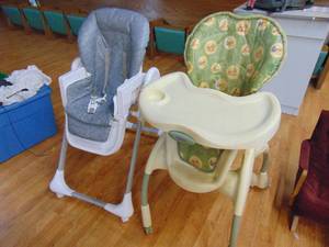 lot 1181 image: Pair of highchairs - one missing tray