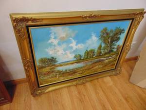lot 1231 image: Unsigned oil painting - landscape with beautiful frame