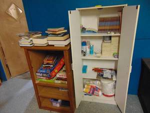 lot 1278 image: Pair of cabinets with contents - toys, games, craft items