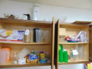lot 1338 image: Contents of Kitchen Cabinets - Jars - Cups and More