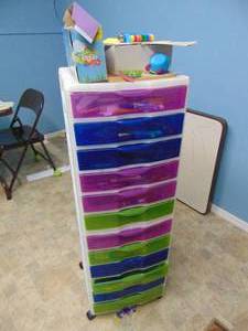 lot 1354 image: Plastic Rolling Cart - Storage Container with Craft Items