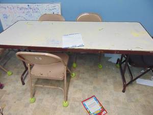 lot 1357 image: 6-foot Metal Folding Table and Folding Chairs