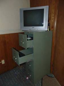 lot 1371 image: Pair of file cabinets and small tv