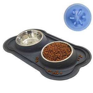 lot 3368 image: Dog Bowls Stainless Steel Slow Feeder Set with Silicone Mat-100% Waterproof BPA Free Cat and Dog Food Bowls No-Spill and Non-Skid-Pet Feeder Water Bowls for Puppy Medium Dogs Cats