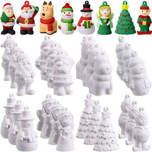 lot 3370 image: Zubebe 32 Pcs DIY Ceramic Christmas Hanging 3D Figurines Paint Your Own Christmas Ornaments Ready to Paint Christmas Statues Xmas Hanging Character Crafts Unpainted Xmas Paint Craft Kit
