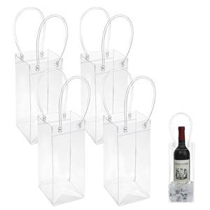 lot 3379 image: ISKYBOB 4PCS Ice Wine Bag for Wine Bottle, Portable Collapsible Clear Gift Bag with Handles Champagne Beer Beverages Cooler for Wedding, Gathering, Outdoor Party