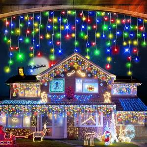 lot 3382 image: QHLXJYY 52 FT Christmas Lights Outdoor Decorations 480 LED 8 Lighting Modes with Timer Memory Waterproof Fairy String Light with 90 Drops Christmas Light for Party Holiday Wedding Decor Multicolor